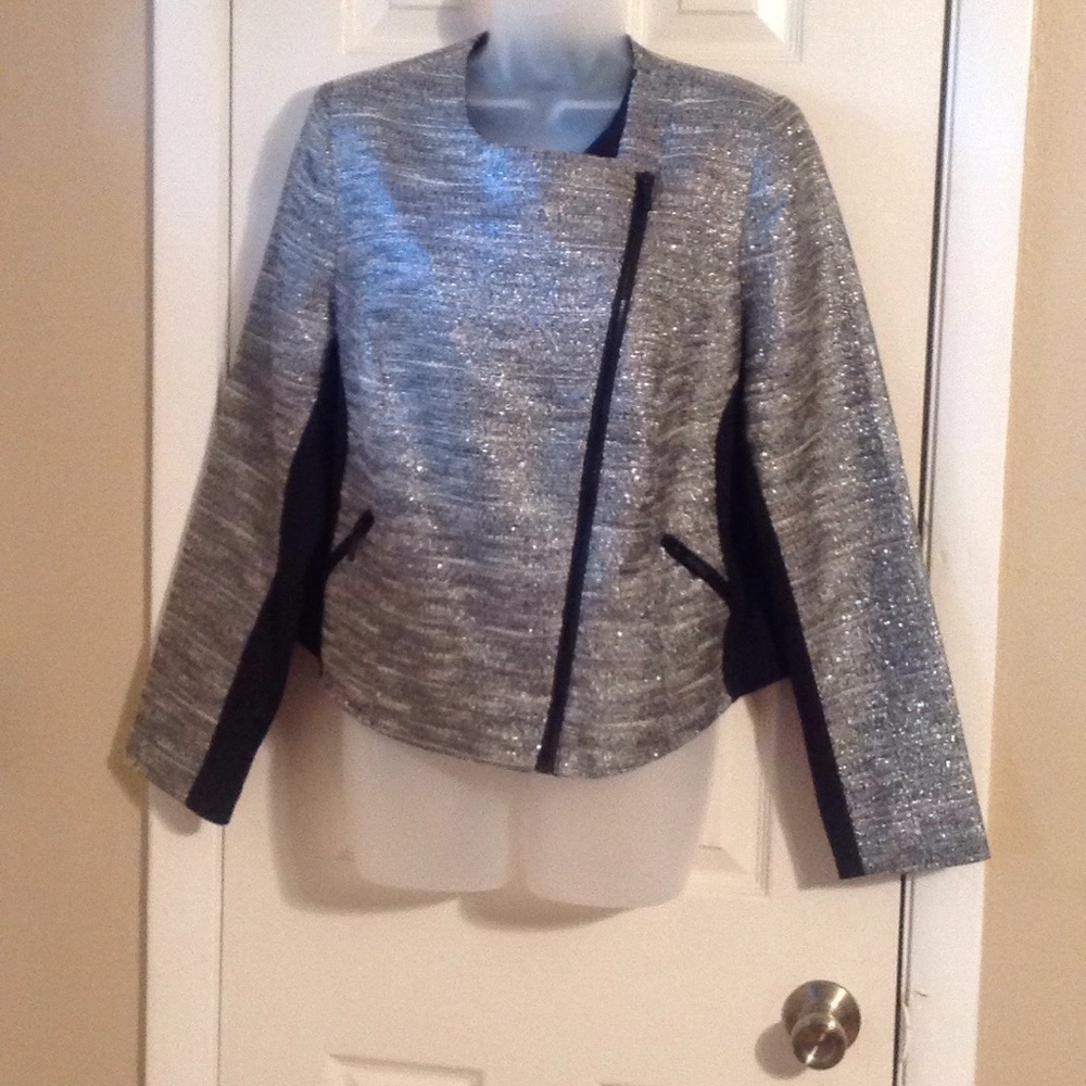 Lane Bryant silver metallic moto jacket Sz: 14